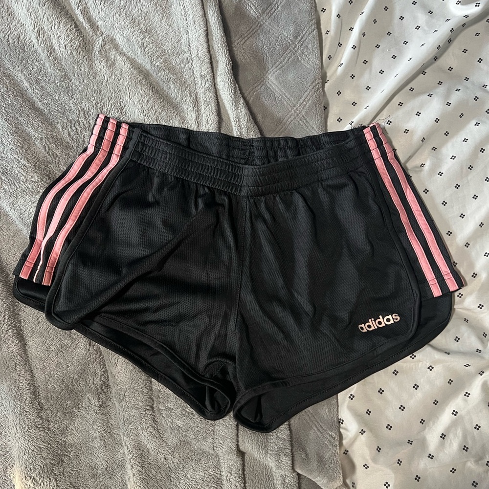 Adidas Women's Black Shorts with Pink Stripes